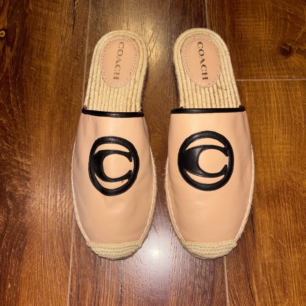 Coach Leather Espadrille Mule with Black Logo